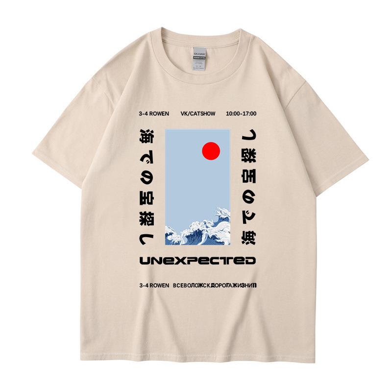 Summer Ukiyo-e Cotton Loose Fit Round Neck Women s Casual T-shirt 4XL бежевый 2469₽