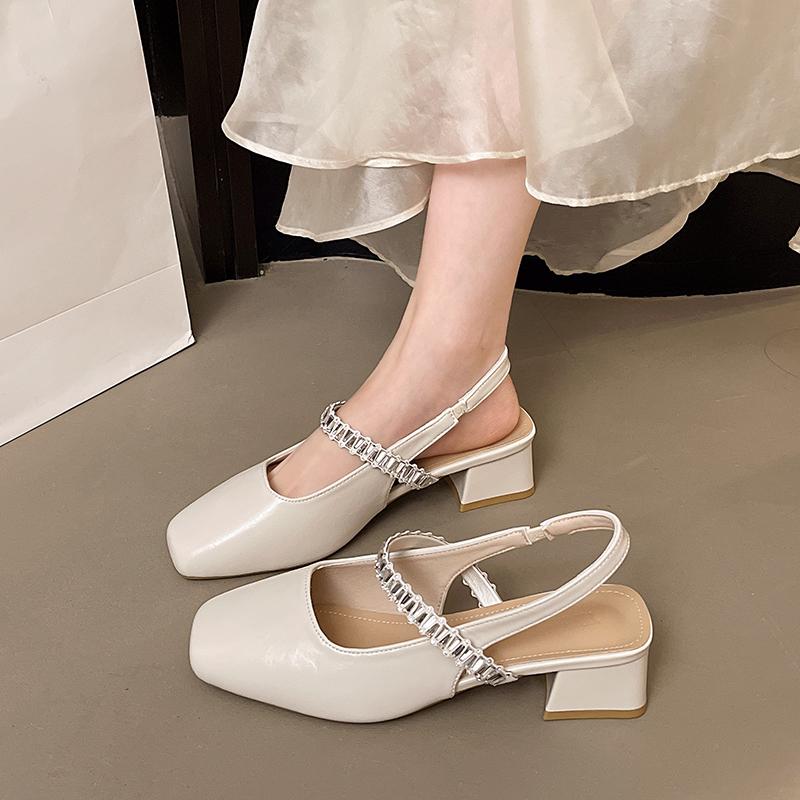 

Fashion 2025 New Fashion Square Toe Premium Real Sandals Summer Women Sandals 2025 Temperament Elegant Banquet Sandals Trendy 35