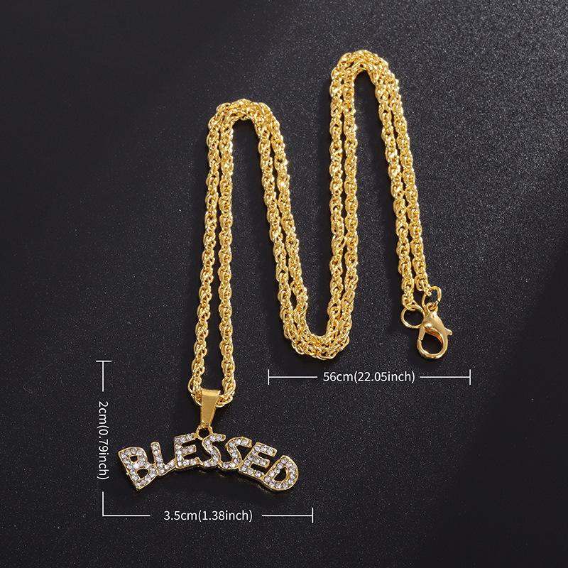 Exaggerated Personality Trendy Mens Necklaces with Diamonds and Personalized Letters Hip Hop Pendant Mens Street Accessories