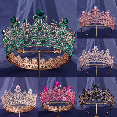 Barock Kopfbedeckungen Grüne Rose Rot Kristall Tiara Krone Für Frauen Mädchen Hochzeit Prinzessin Braut Haar Kleid Party Zubehör