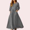 Women's Retro Ethnic Style Ribbon Embroidered Sleeveless Linen V-neck Maxi Dress