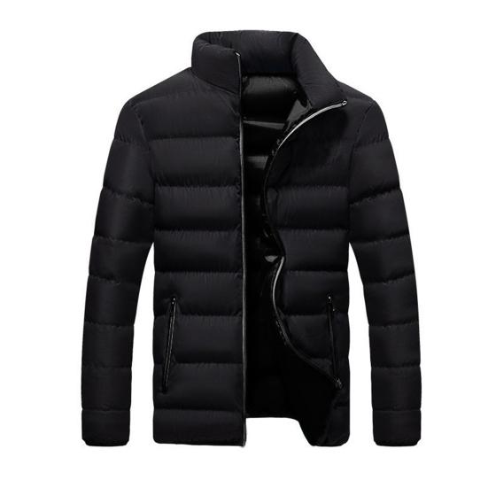 Men Parkas Solid Color Padded Stand Collar Long Sleeve Loose Thickened Autumn Winter Zipper Pockets Jacket Streetwear
