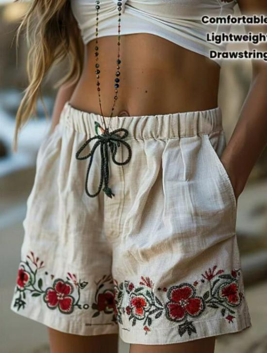 Retro Floral Print Women's Casual Shorts - European and American Style, 2025 Collection