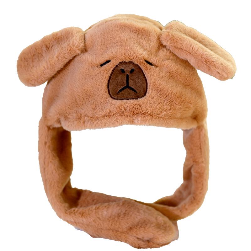 Net Celebrity Capybara Ear-Moving Plush Hat - Cute, Warm, and Neck-Protecting for Autumn and Winter