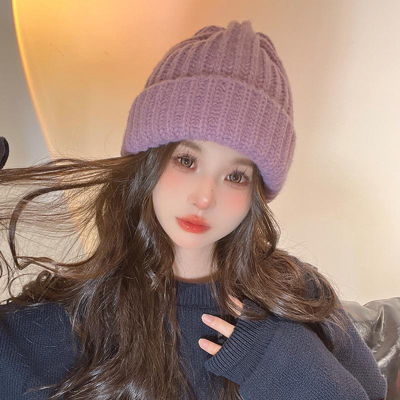 Japanese Autumn and Winter New Korean Version Big Head Wool Hat Showing Face Small Knit Hat Ear Protection and Warmth Fashion Pile Hat Men