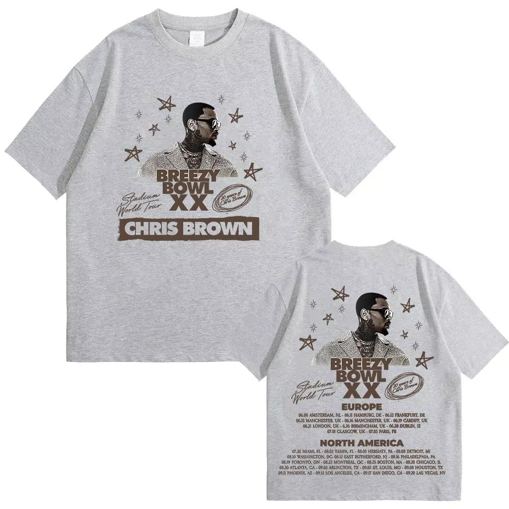 Rapper Chris Brown Breezy Bowl XX Tour T-shirts Hip Hop Men's Women Fashion O-Neck T Shirt Oversized Cotton Casual T-shirts Tops