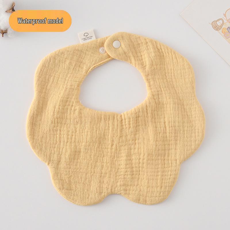 Korean-Style Solid Color Gauze Baby Petal Bib, Soft 7-Layer Waterproof, All Cotton, Class A