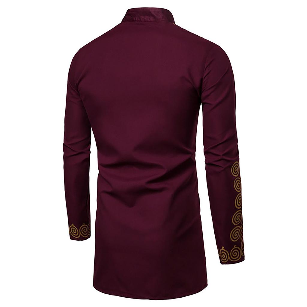 Men's Loose Casual  Shirt Ethnic Style Printing Robe Long Sleeved Shirt Top