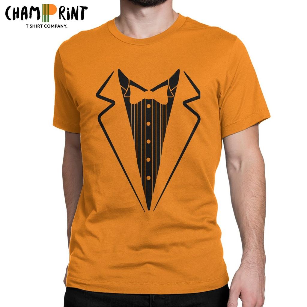 Men T Shirt Fake Bow Tie Tuxedo Novelty Cotton Tee Shirt Short Sleeve T Shirts Crewneck