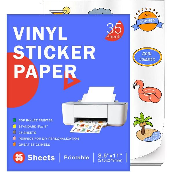 30 Sheets Printable Clear Sticker Paper for Inkjet Printer, Premium Vinyl Transparent Sticker Paper Waterproof, Dries Quickly, Vivid Colors, Tear