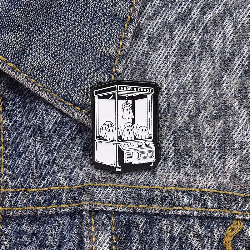 Cute Cartoon Ghost Doll Machine Enamel Pin Luminous Ghost Brooch Lapel Pin Badge On Backpack Clothing Jewelry Accessories Gifts