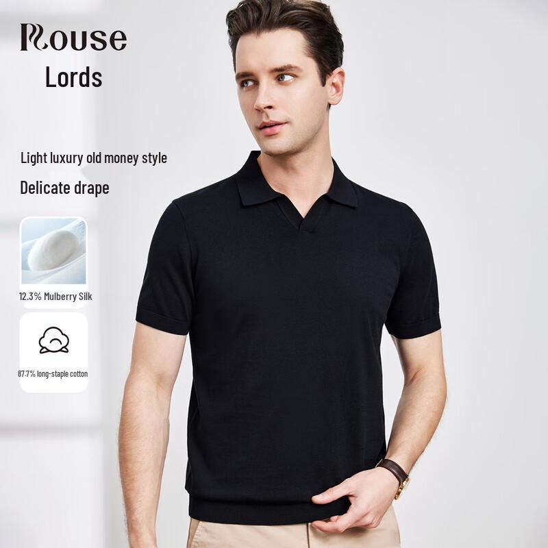 Luotz Men s Silk Cotton Blend Short-Sleeve Polo Shirt 52