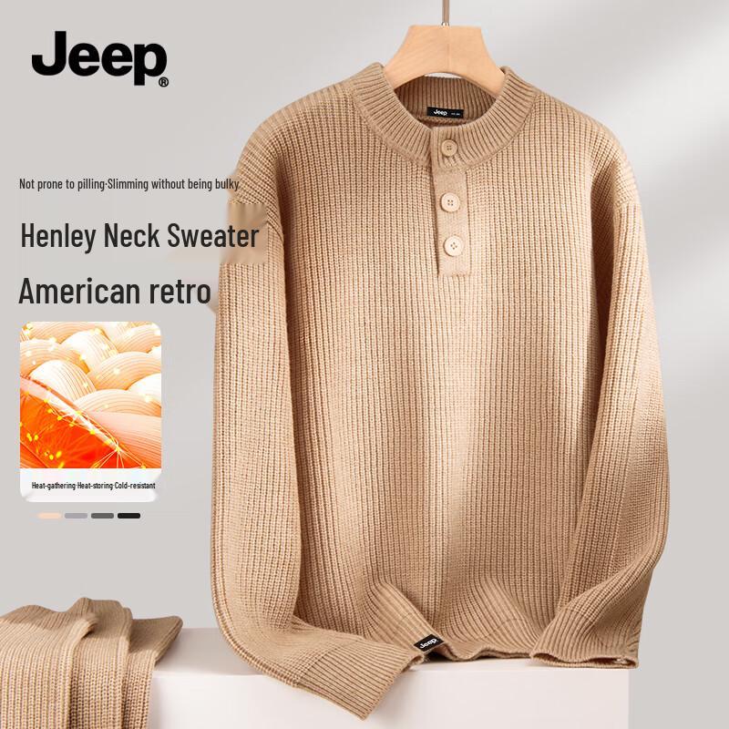 JEEP Men's Henley Collar Pullover Sweater