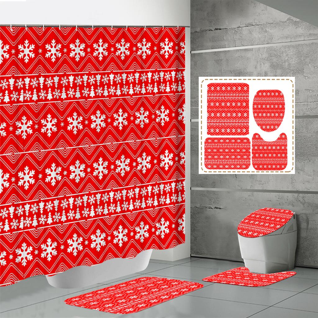 4PCS  Shower Curtain Sets With Shower Curtain And Rugs Toilet Lid Rug U Shape Mat And Bath Mat Bathroom Set  With 12 Hooks