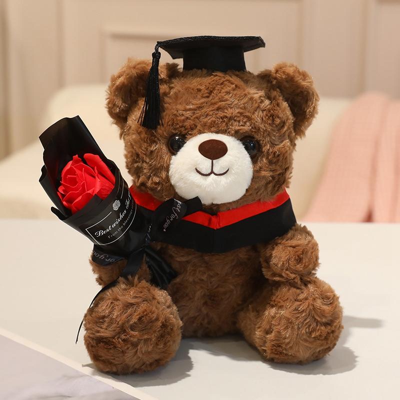 23cm Doctor Cap Bear Plush Toy Graduation Bear Plush Doll Cute Hug Rose Soft Animals Bachelor Bea Graduate Gifts for Students