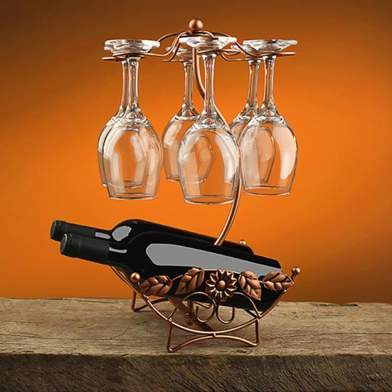 Wine Glass Rack & Bottle Holder, 2-Tier Iron Freestanding Wine Rack, Rustic Vintage Bottle Holder, Countertop Home Bar Decor