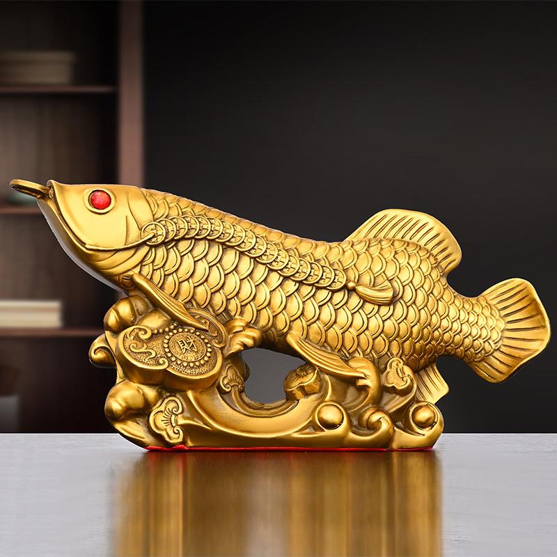 Solid Brass Fish Ornament Ruyi Fish Golden Dragon Fish Wealth Fish Home Living Room Study Office Desktop Decoration Craft
