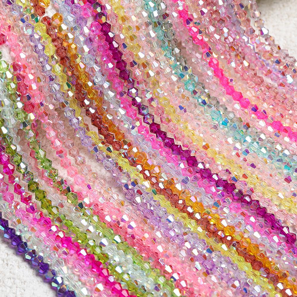 1 Strip 4mm Shiny Crystal Beads Bicone Beads 80pcs Glass Beads Loose Spacer Beads for Bracelet DIY Jewelry Making