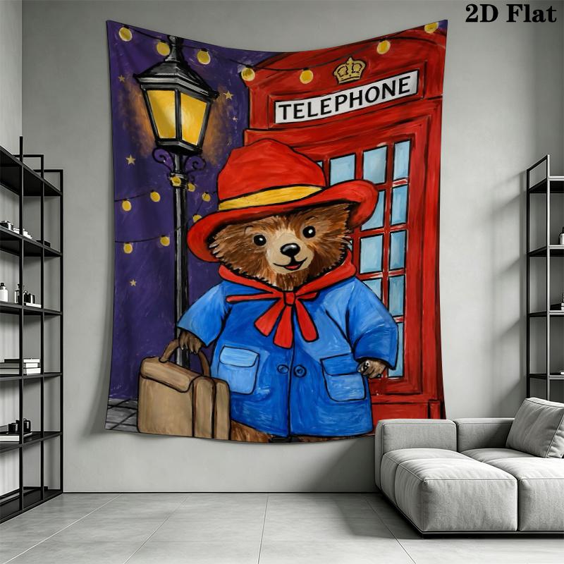 Paddington Bear Wall Tapestry Aesthetic Wall Hanging Printed Fabric Blanket Decorative Tapestries for Bedroom Living Room Home Decor