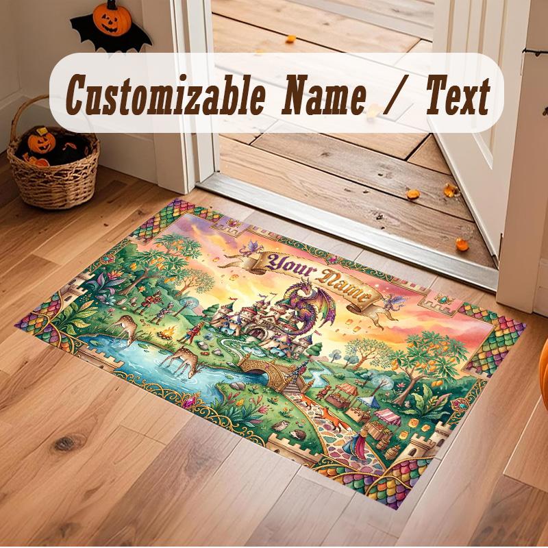 Fantasy Magic Theme Soft Crystal Velvet Rug Custom Name & Text Print Non Slip Floor Rug for Bedroom Living Room