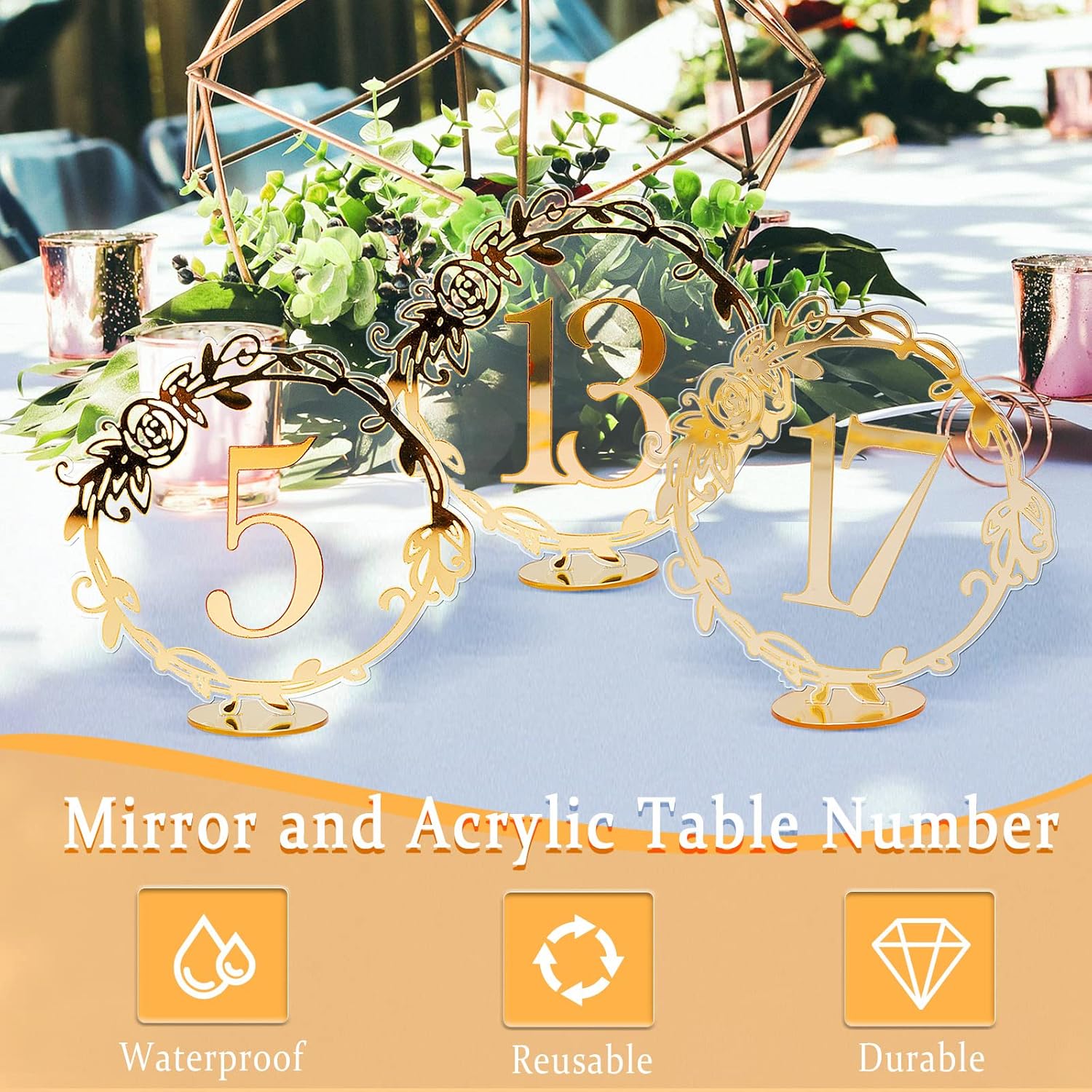 Элегантные зеркальные номера столов - Акриловые номера столов для свадебного приема с кружевными подставками от Rely2016