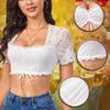 Damen V-Ausschnitt Kurzarm Crop Top Normale Passform Florale Spitze Bluse Kordelzug Vorne Dirndl Hemd Für Bayerisches Oktoberfest Festival Kostüm