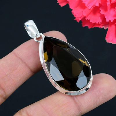 Smoky Quartz Gemstone Pendant Solid 925 Sterling Silver Pendant Jewelry Gift For Unisex