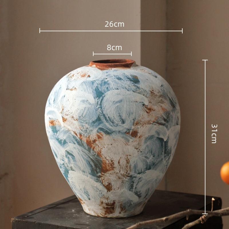 Coarse Earthenware Pot Flower Vase Flower Arrangement Accessories Retro Chinese Ceramic Vase Flowerpot Home Decoration