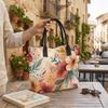  Boho Floral Print Canvas Tote Bag Fashion Large Capacity Casual Handbag for Women Daily Use