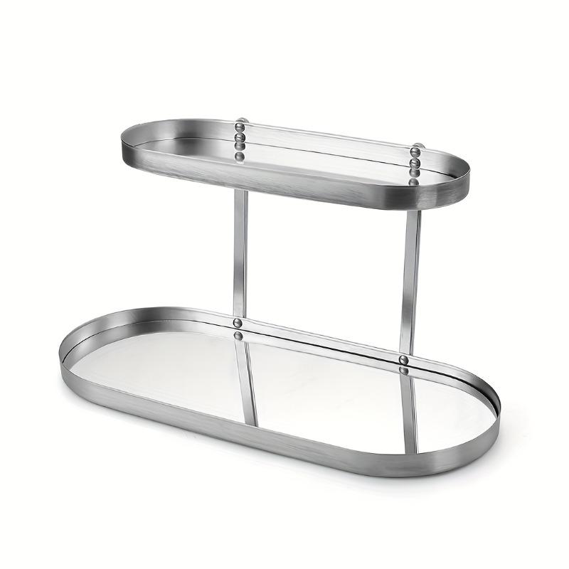 Mirror Double-Layer Jewelry Tray, Two-Tier Storage Rack for Cosmetics, Jewelry, And Watches, Made of Stainless Steel