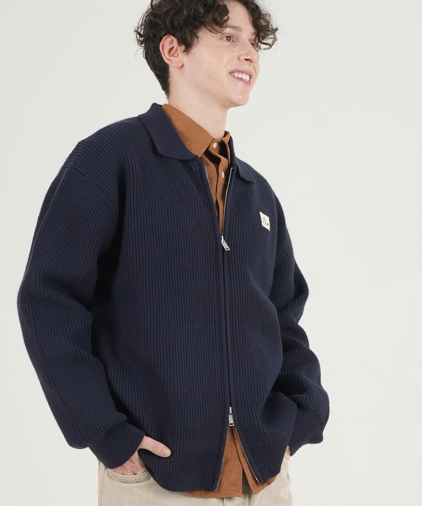 The-Abon Mousse High-Density Hacci Collar Zip-Up Navy