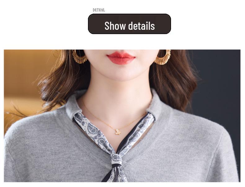 Autumn Bow V-Neck Wool Sweater - Stylish Women's Fashion, Versatile Base Wear for Moms