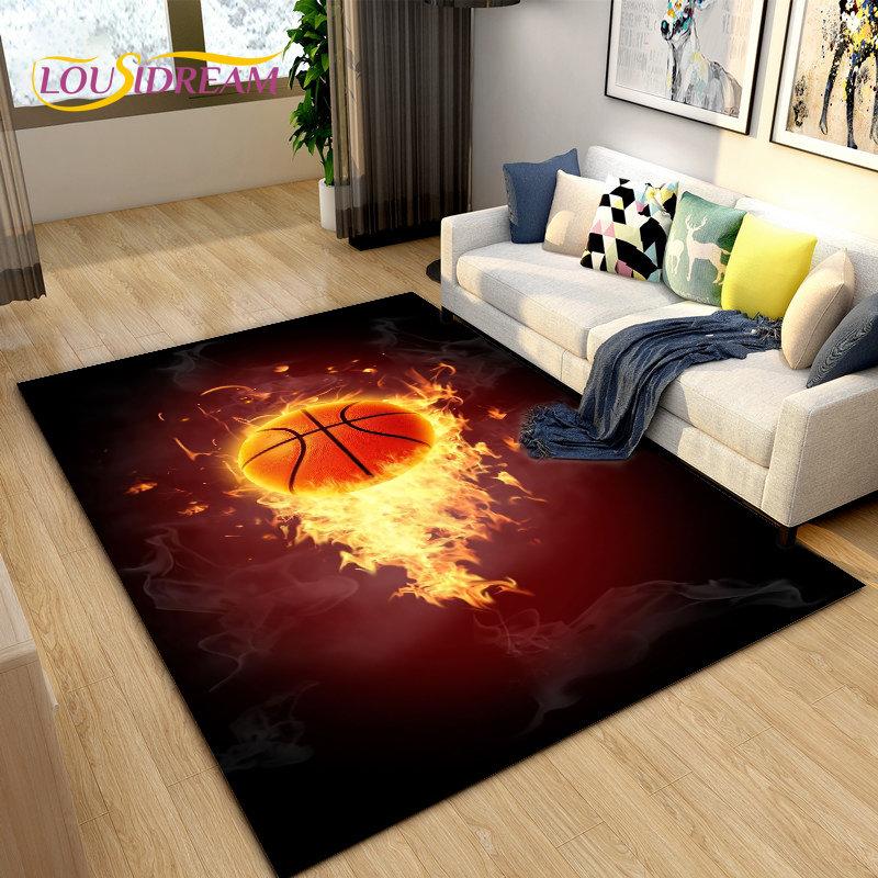 3D Basketball Basketball Cour Area Rug,Carpet Rug for Living Room Bedroom Sofa Doormat Decoration,Kids Play Non-slip Floor Mat