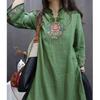 Frühlings- und Herbst Damen Chinesisch Retro Bestickt Knopfleiste Kragen Hemd Rock Kleid