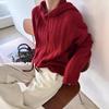 Women's Hooded Pure Wool Cable Knit Sweater - Loose Slimming Fit, Solid Color, Ideal for Autumn/Winter