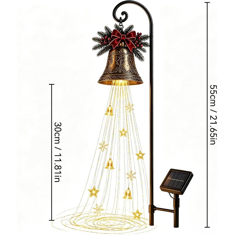2 Stück 3D Weihnachtsglocke Kaskade Solar, Weihnachts-Gartenstecker-Licht Fließende Kaskadierende Schneeflocke LED Weihnachts-Gartenlicht Weihnachten Außen