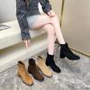 Classic French Suede Short Boots Women's 2025 Autumn and Winter Thick Heel Square Head Versatile Thin Boots Korean High Heel Fashion Boots