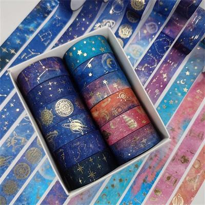 12 kotúčov Galaxy Washi pásky, zlatá fólia Constellation Washi maskovacia páska, mesiac, hviezdy, nebeská, DIY dekoratívna papierová páska, Gi