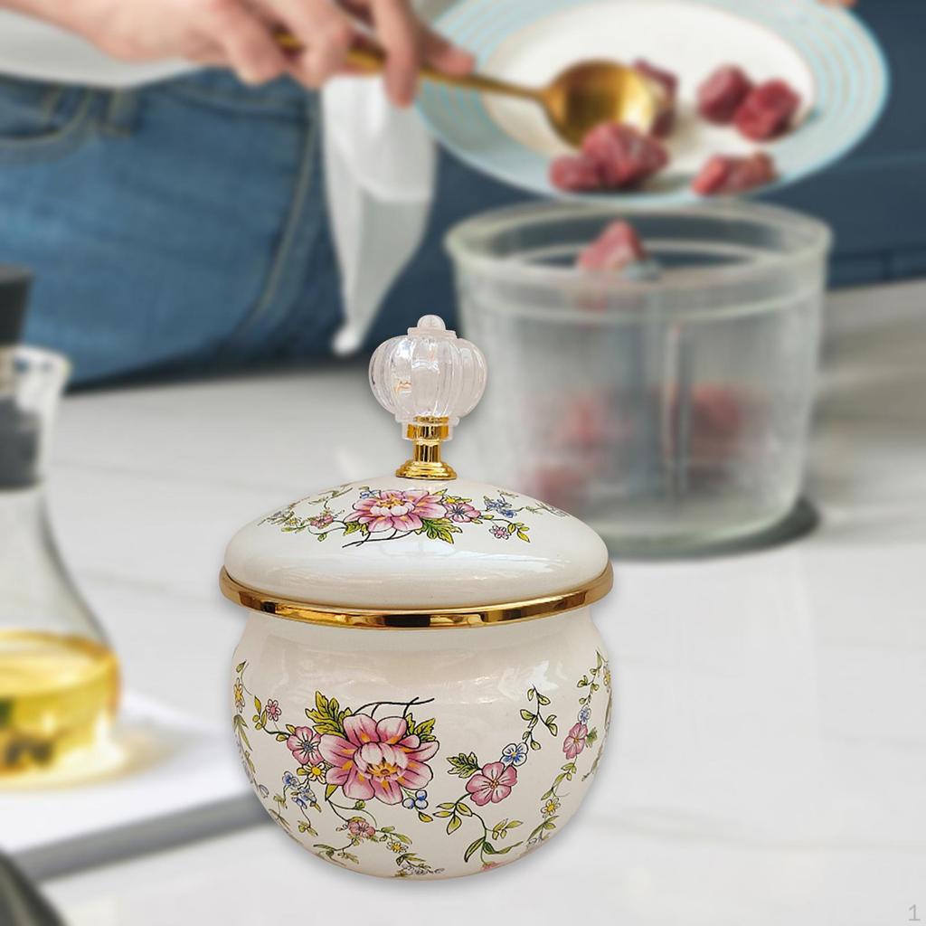 Elegant Enamel Sugar Bowl with Airtight Lid for Kitchen Storage