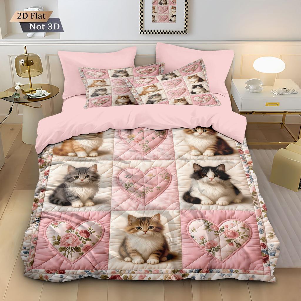 Cute Cat Pattern Quilt Cover 3D Printed Kitten Bedding Set Bedroom Decoration With Zipper Single Twins Large Size Gift Bedding