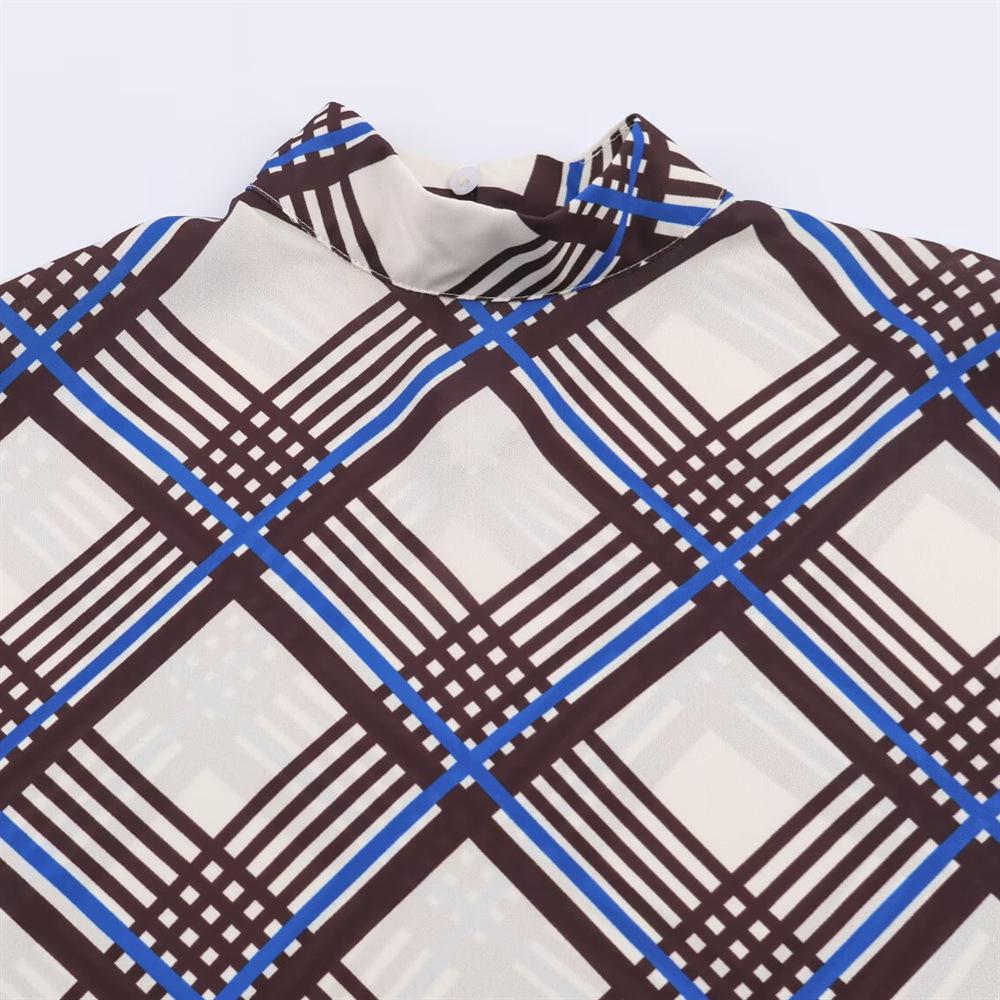PB&ZA Women's Plaid High Neck Shirt - European & American Style Fashion, Autumn Arrival