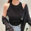 Summer New Halter, Off-the-shoulder Sparkly Ice Silk Knitted Halter Small Vest Women Slim Body with A Base Blouse Blouse
