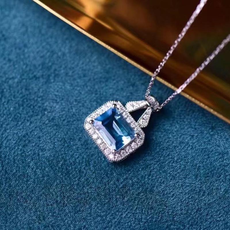 S925 Sterling Silver Aquamarine Handbag Necklace with Zirconia - Elegant Women's Clavicle Chain Accessory
