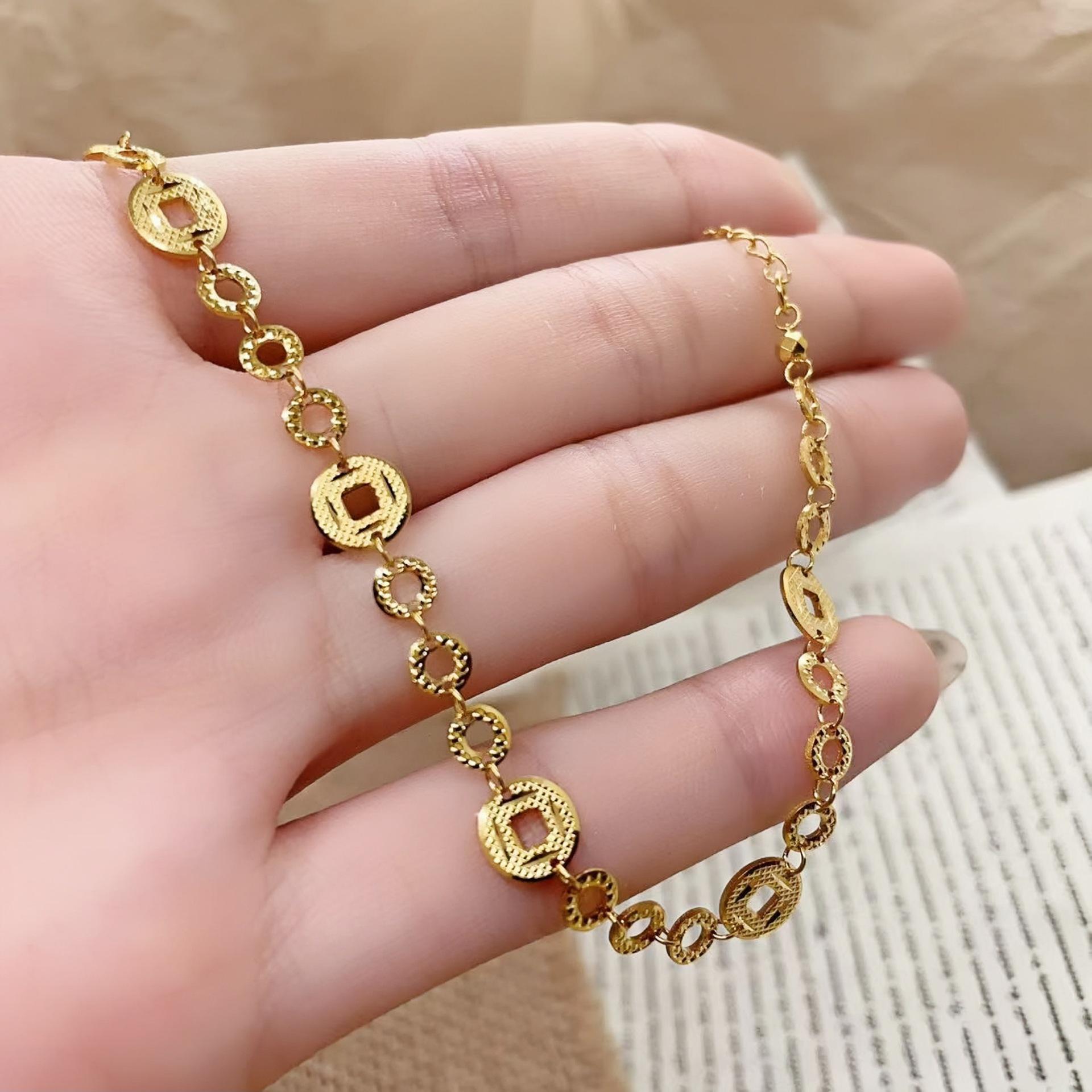

S999 Pure Silver Crushed Ice Gold Coin Bracelet - Women s Chinese Style 999 Pure Silver