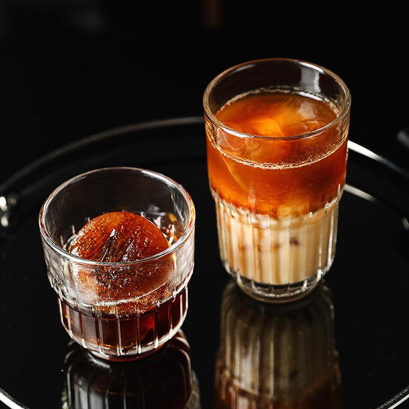 Retro Style Stripe Coffee Mug Embossed Glass Cup Iced Latte Milk Beverage Cups Cafe Drinking Glasses Lemon Tea Cup Coffeeware