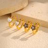 Dainty White Zircon Heart-shaped Earrings for Women,Pentagonal Star Earrings Gold Color Stainless Steel,Trendy Jewelry Gift