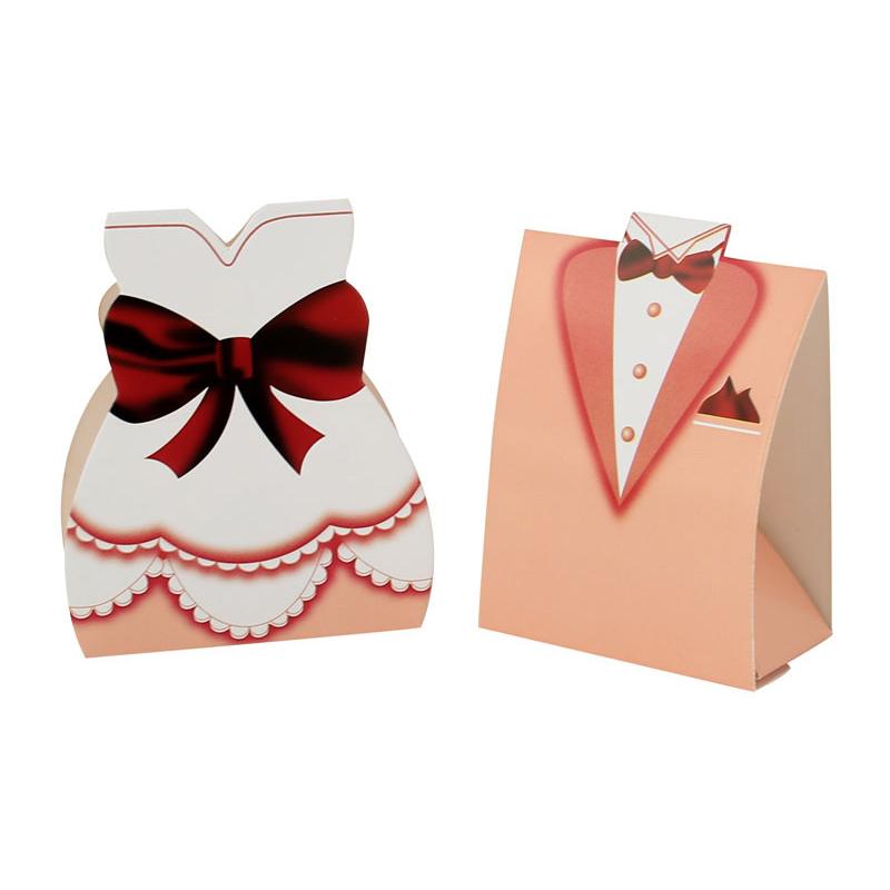 WTEMPO Svatební bonboniéry ve tvaru svatebních šatů, kreativní personalizované svatební balicí krabičky v evropském stylu pro nevěstu a ženicha