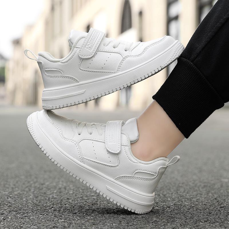 Kids' Waterproof White Leather School Sneakers - Boys' & Girls' Sports Board Shoes