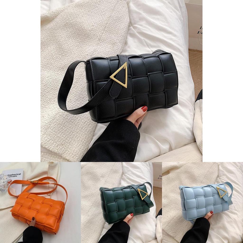 Stylish Pu Leather Women Shoulder Bag Plaid Woven Square Hand Chain Bag Gift