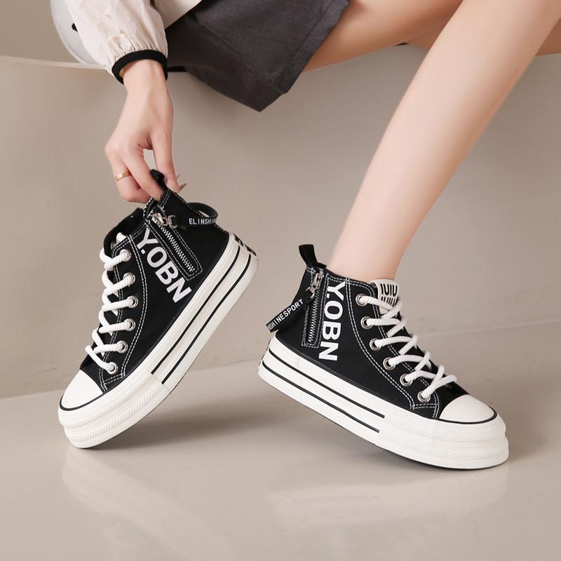 CRLAYDK 2024 Fall Women's Canvas Platform Shoes Classic High Top Zipper Tennis Fashion Casual Slip On Sneakers for Walking